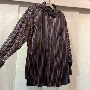 EUC Men’s Bugatchi Classic Fit Rainbow Striped Dress Shirt Size L